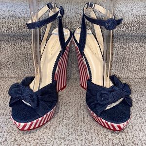 Shoe dazzle Red White Blue Bethylin Wedges Size 9 - new!